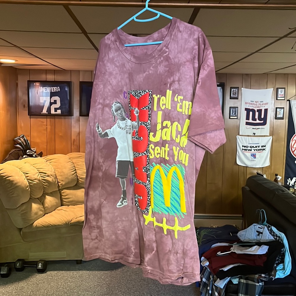 Cactus Jack by Travis Scott Tie-Dye Mauve Graphic Tee with Yellow & Teal Accents